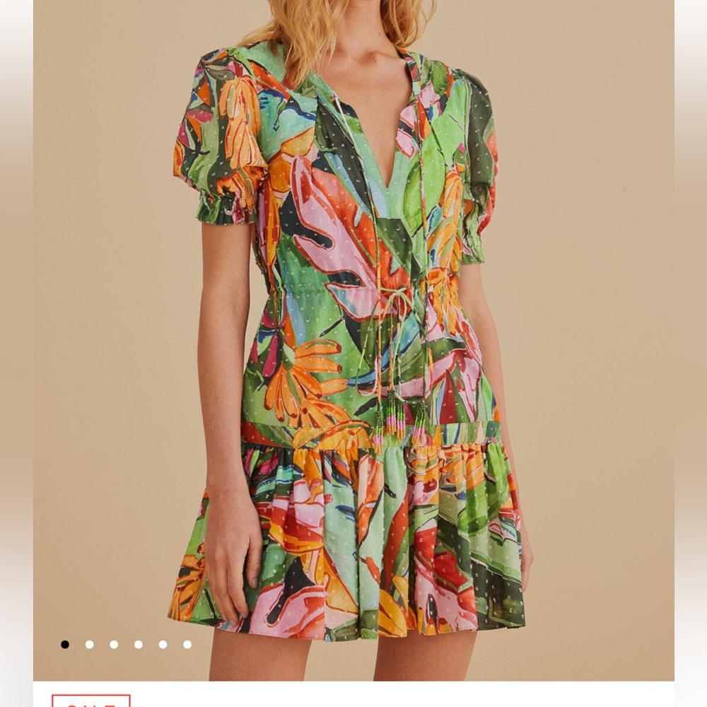 NWT FARM Rio Multicolor Banana Foliage Short Sleeve Mini Dress